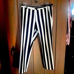 Black and white striped skinny ankle pants